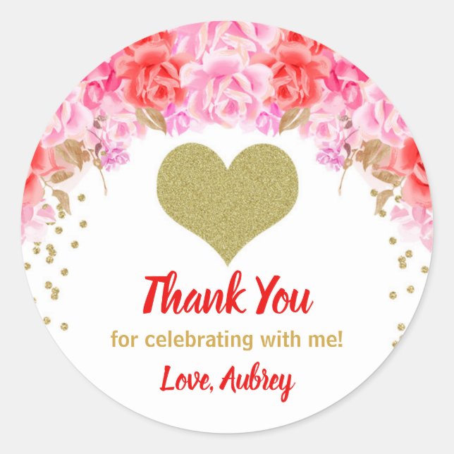 Valentines day stickers, Heart birthday favor Classic Round Sticker (Front)