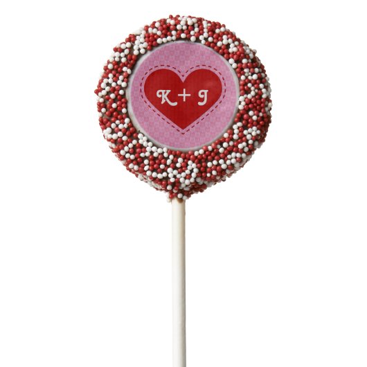 Valentine's Day Stitched Heart Initials/Text Chocolate Dipped Oreo Pop (Zoomed)