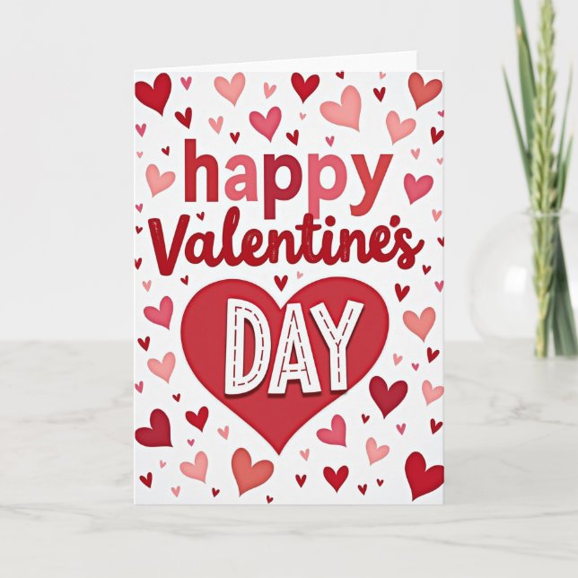 Valentines Day Stitched Hearts Card (Front)