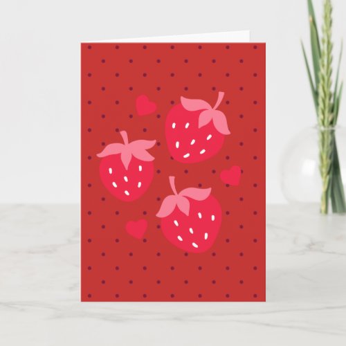 Valentines Day Strawberries and Hearts for Kids Holiday Card