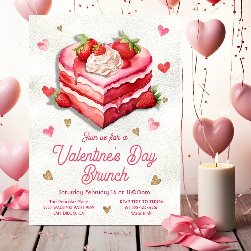 Valentines Day Strawberry cake Heart Brunch Invitation