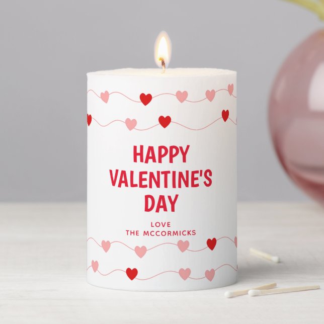 Valentines Day String Of Hearts Personalized Pillar Candle (In Situ)