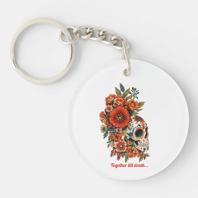  Valentine's Day Sugar Skulls Design Keychain (Front)
