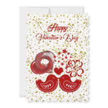 Valentines Day Sweeping Heart Love Birds Gold Card