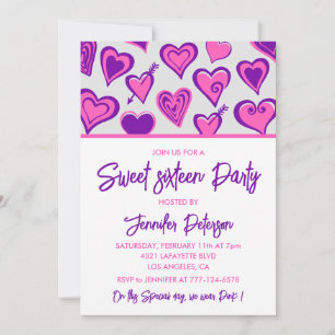 Valentines day sweet 16 invitations heart pattern