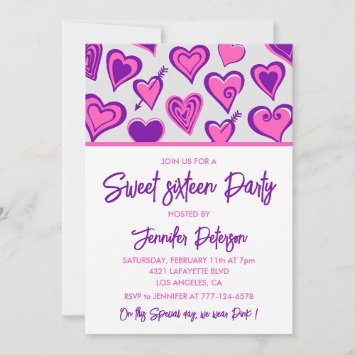 Valentines day sweet 16 invitations heart pattern
