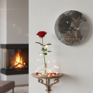 Valentine's Day Sweet Couple Photo Romantic love  Round Clock