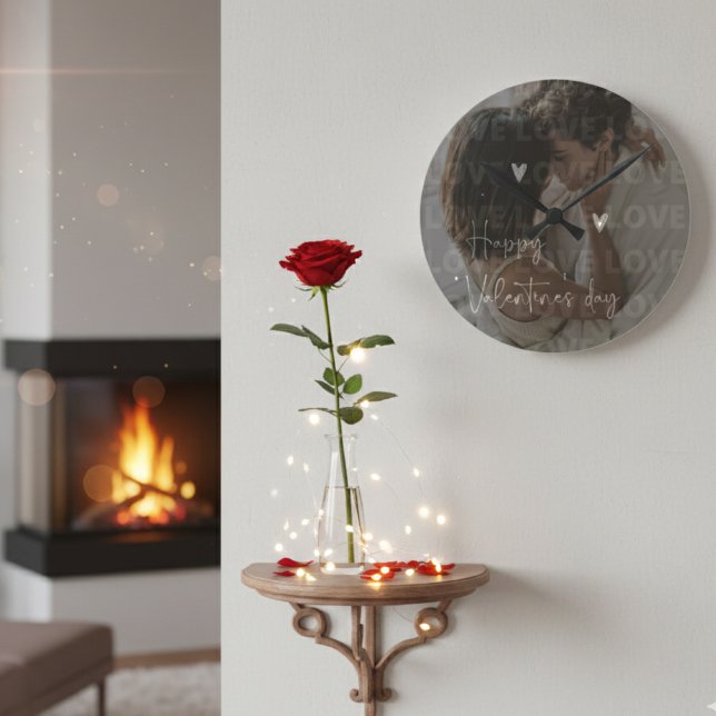 Valentine's Day Sweet Couple Photo Romantic love  Round Clock (Creator Uploaded)