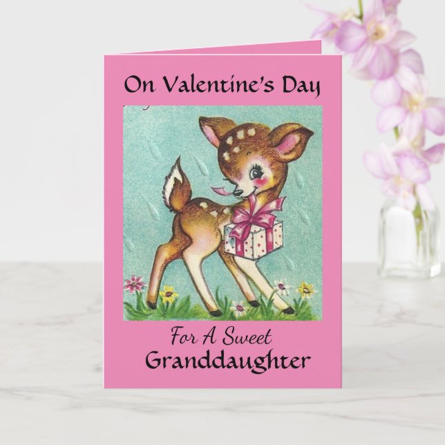 Valentine's Day Sweet Granddaughter Vintage Deer Card (Orchid)