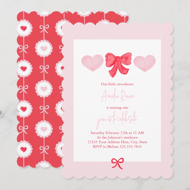 Valentine's Day Sweetheart First Birthday Invitation (Front/Back)
