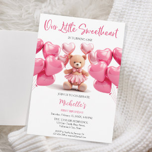 Valentine's Day Sweetheart Pink Heart Teddy Bear Invitation
