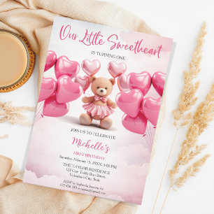Valentine's Day Sweetheart Pink Heart Teddy Bear Invitation