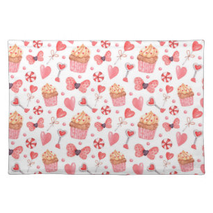 VALENTINES DAY SWEETS & BOWS CLOTH PLACEMAT