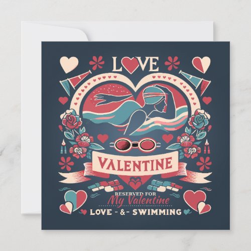 Valentines Day Swimming Love Gift Holiday Card