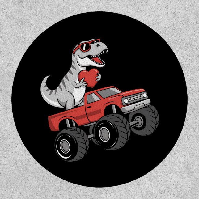 Valentine's Day T Rex Dinosaur Riding Monster Truc Patch (Front)