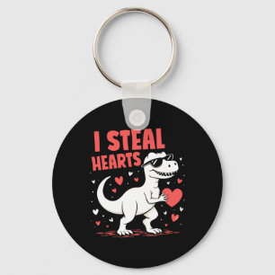 Valentines Day T-rex I Steal Hearts Dinosaur Love Keychain
