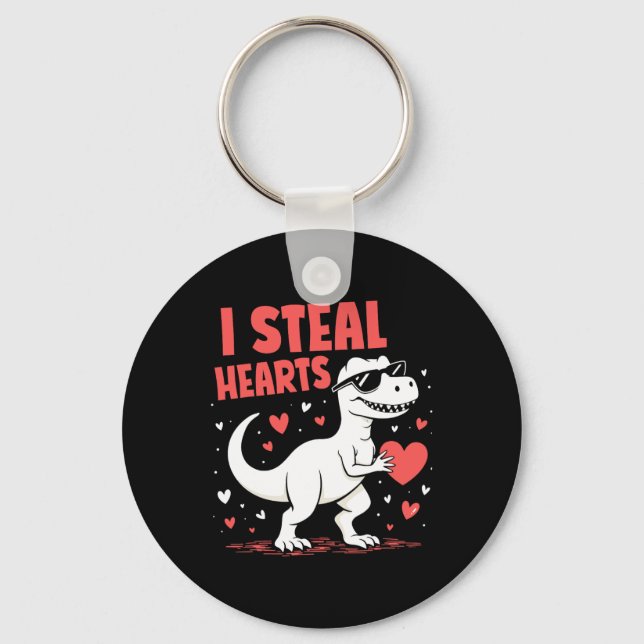 Valentines Day T-rex I Steal Hearts Dinosaur Love  Keychain (Front)