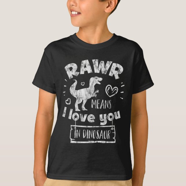 Valentine's Day T-rex Rawr Means I Love You In Din T-Shirt (Front)