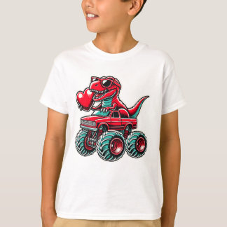 Valentines Day T Rex Riding Monster Truck Funny T-Shirt