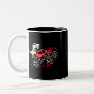 Valentines Day T Rex Riding Monster Truck Toddler  Two-Tone Coffee Mug