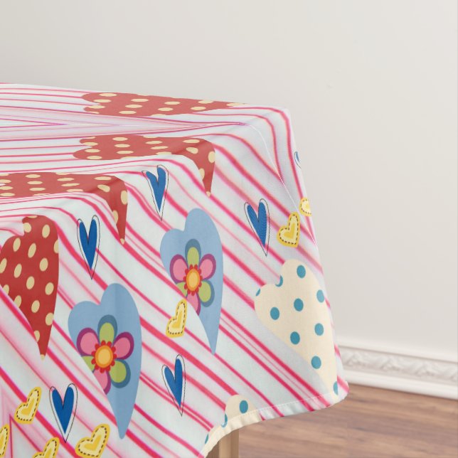 Valentine's Day Tablecloth Hearts Floral Stripe (In Situ)