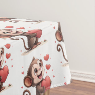 Valentine's Day Tablecloth Monkey Red Hearts