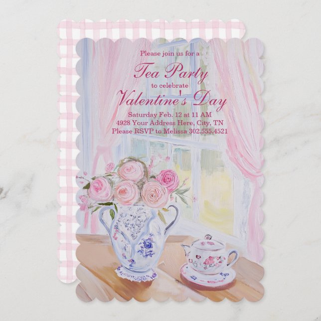 Valentine's Day Tea Party Editable Invitation  (Front/Back)