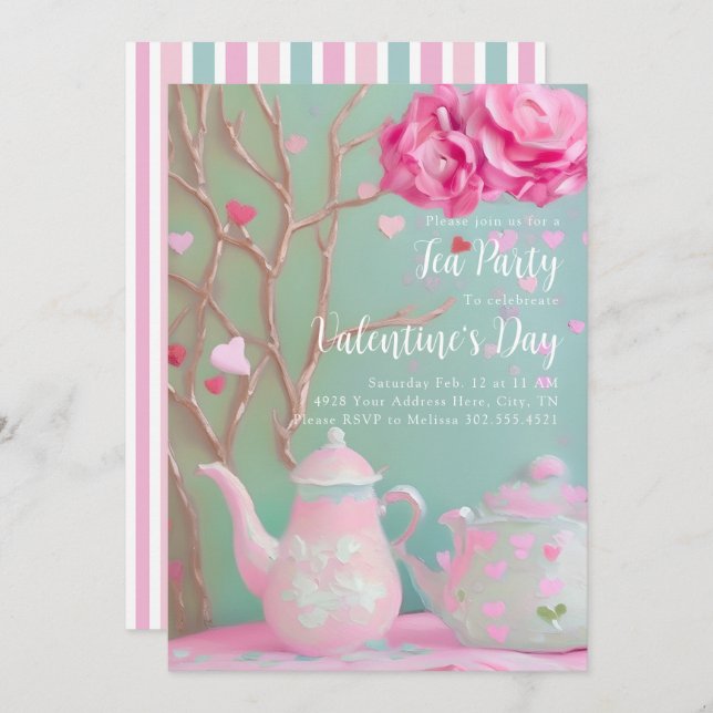 Valentine's Day Tea Party Invitation  (Front/Back)