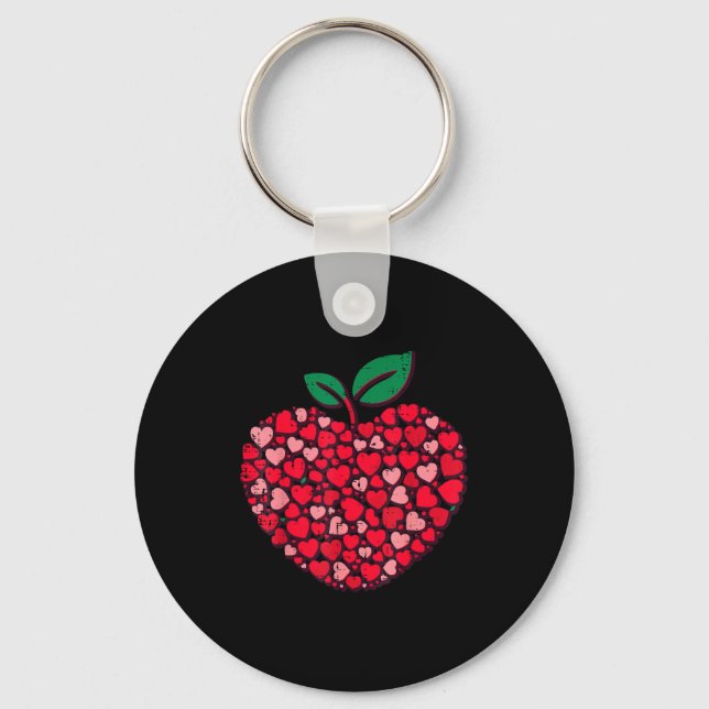 Valentines Day Teacher Hearts Love Teach Women Men Keychain (Front)