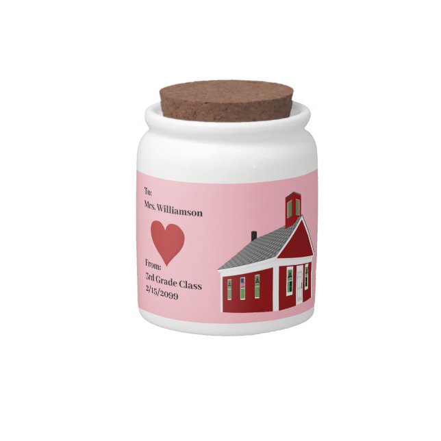 Valentine's Day Teacher One Room School House Cand Candy Jar (Front)