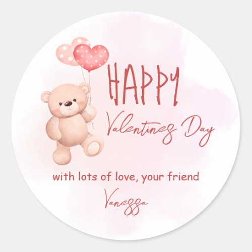 Valentines day teddy bear friends personalized classic round sticker