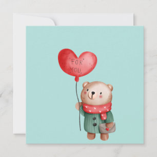 Valentine's Day teddy bear holding love balloon Ca Card