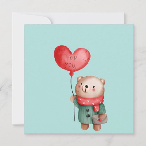 Valentines Day teddy bear holding love balloon Ca Card