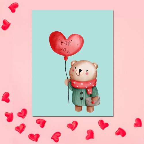 Valentines Day teddy bear holding love balloon Ca Postcard