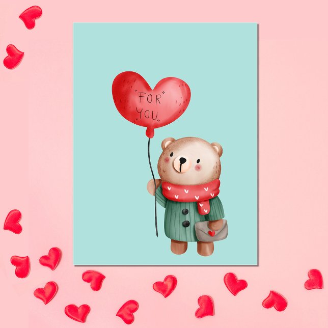 Valentine's Day teddy bear holding love balloon Ca Postcard (Creator Uploaded)