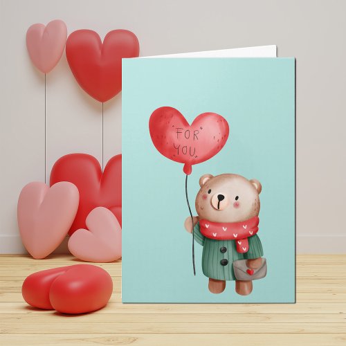 Valentines Day teddy bear holding love balloon Card