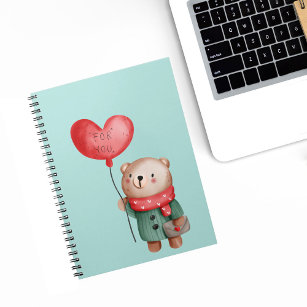Valentine's Day teddy bear holding love balloon Notebook