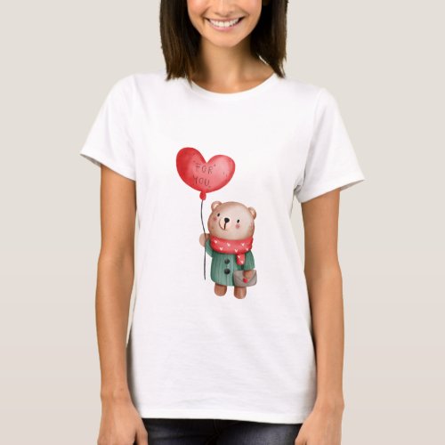 Valentines Day teddy bear holding love balloon T_Shirt