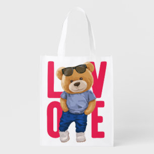 Valentine's Day Teddy Bear Love Design Grocery Bag