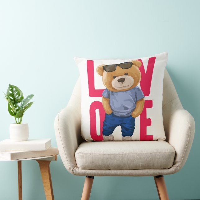 Valentine's Day Teddy Bear Love Design Throw Pillow (Chair)