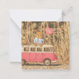Valentine's Day: Teddy Bear & Pink Vintage Car Note Card