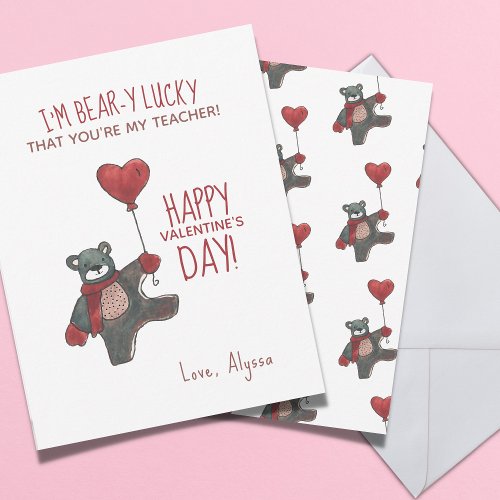Valentines Day Teddy Bear Teacher Valentine Holiday Card