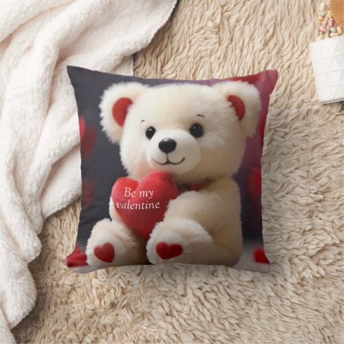 Valentines Day Teddy Bear Throw Pillow Red