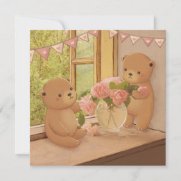 Valentine's Day: Teddy Bears & Flowers Holiday Card