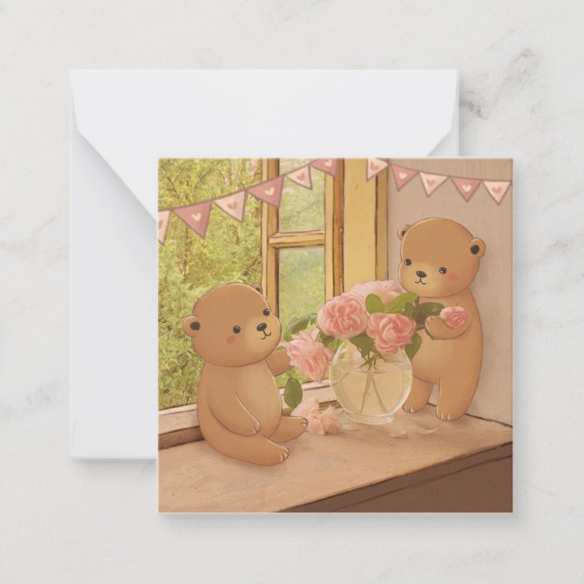 Valentine's Day: Teddy Bears & Flowers Note Card (Front)