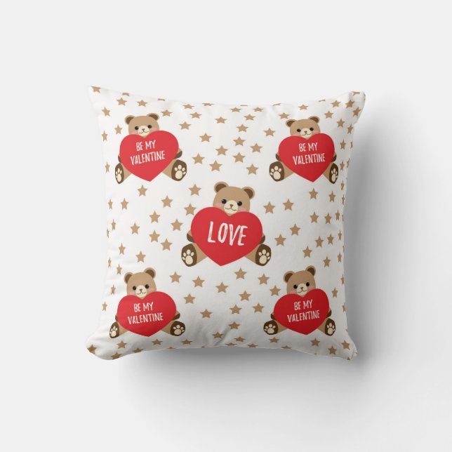 Valentine's Day Teddy Bears with Hearts and Stars  Throw Pillow (Front)