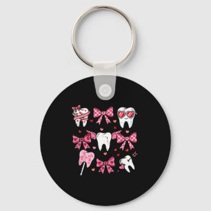 Valentines Day Teeth Coquette Bow Dental Women Gir Keychain