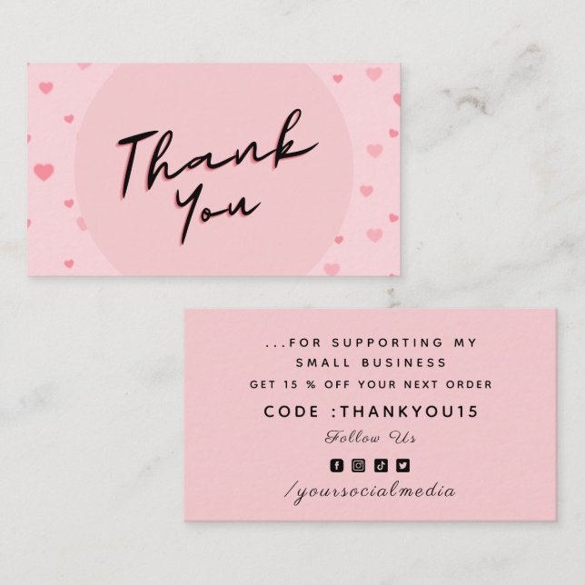 Valentine's Day Thank You Pink Romantic Heart Love Business Card (Front/Back)