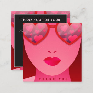 Valentine's Day Thank You Red Girl Heart Glasses Square Business Card