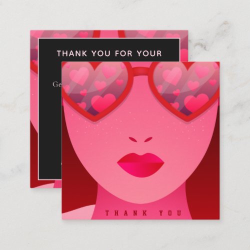 Valentines Day Thank You Red Girl Heart Glasses Square Business Card